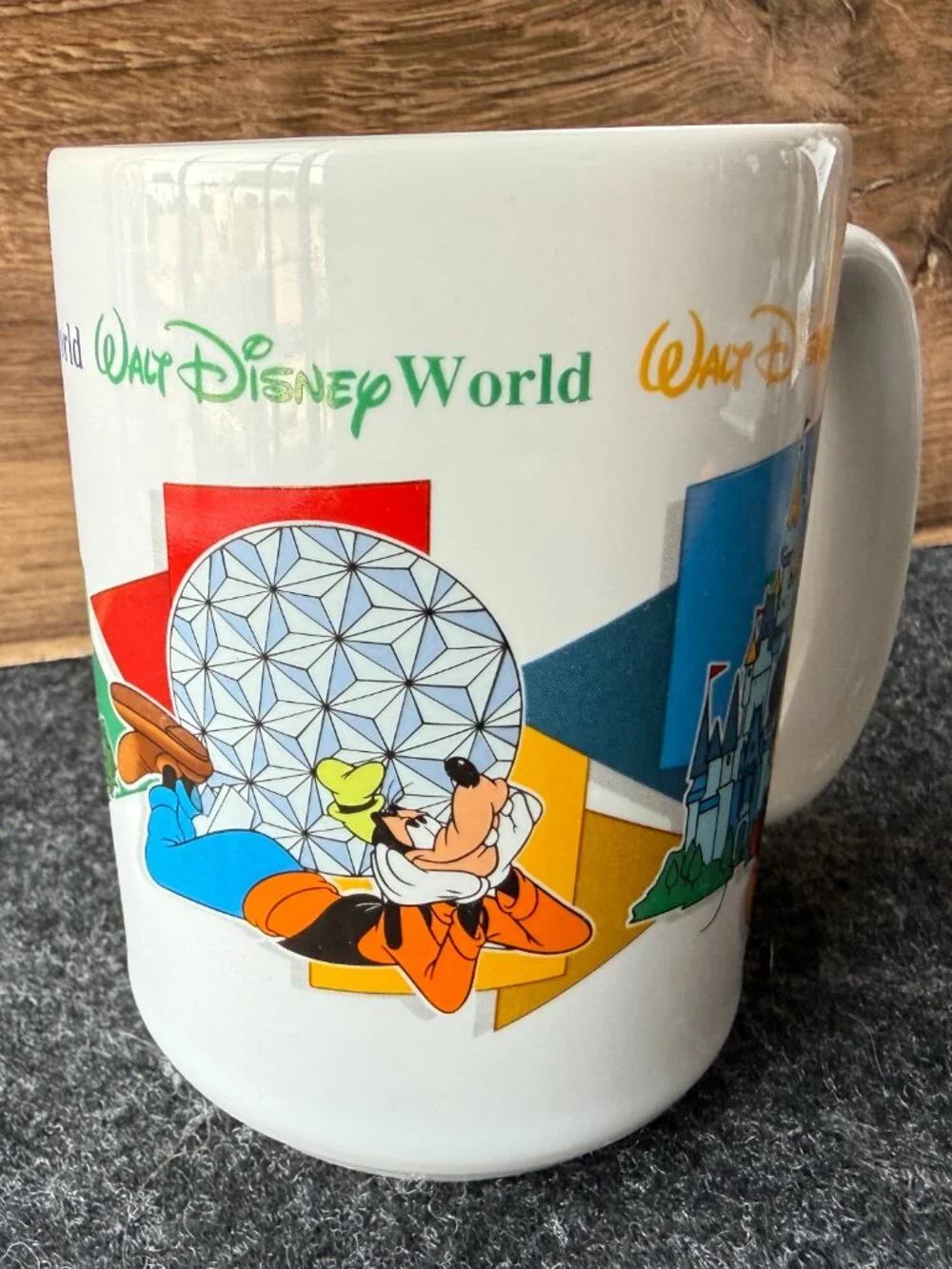 Disney Parks Mom Mug Four Parks One World Mickey Pluto 14oz Ceramic Cup Vintage